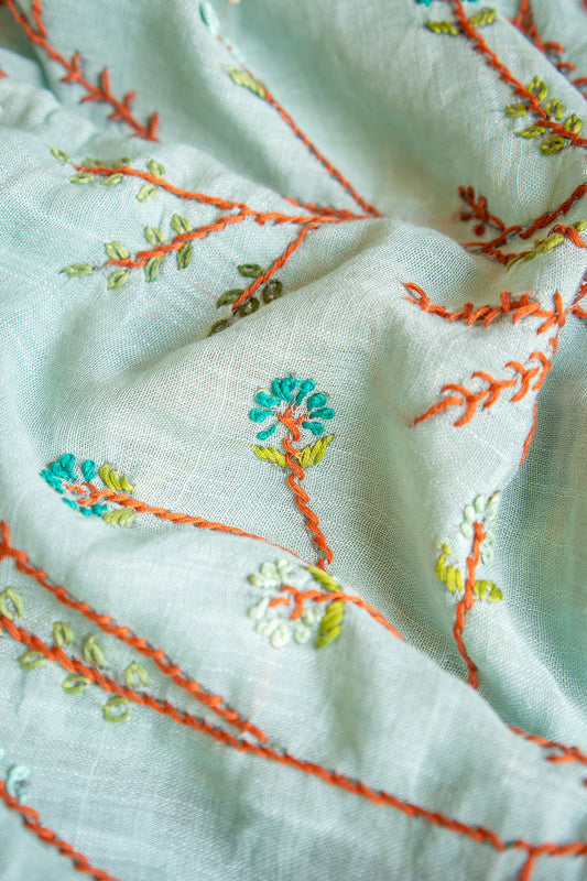 Ocean Vine Dual Tone Handcrafted Linen Saree - SS023