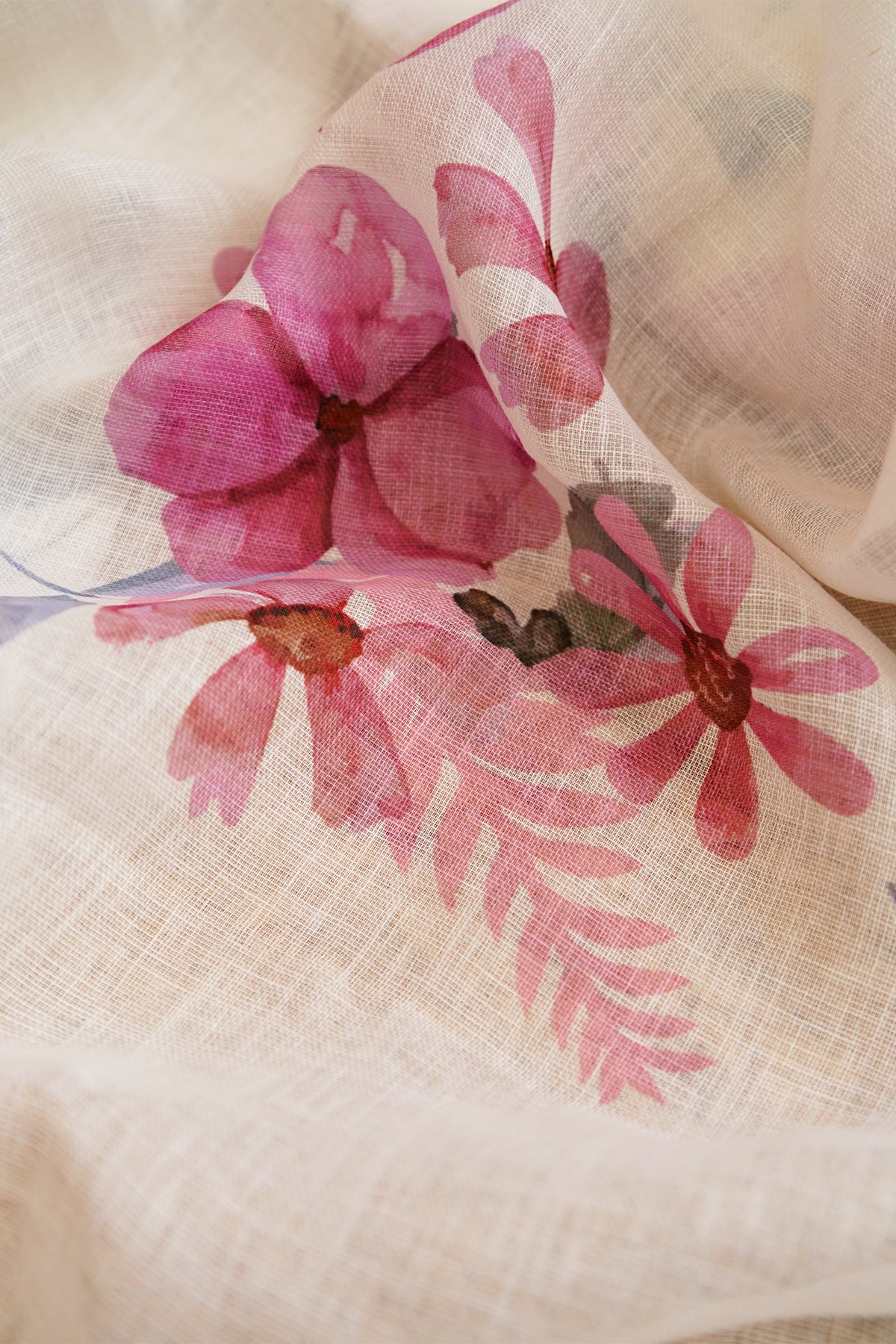 Blush Blossom Digital Print Linen Saree with Imported Lace - SS040
