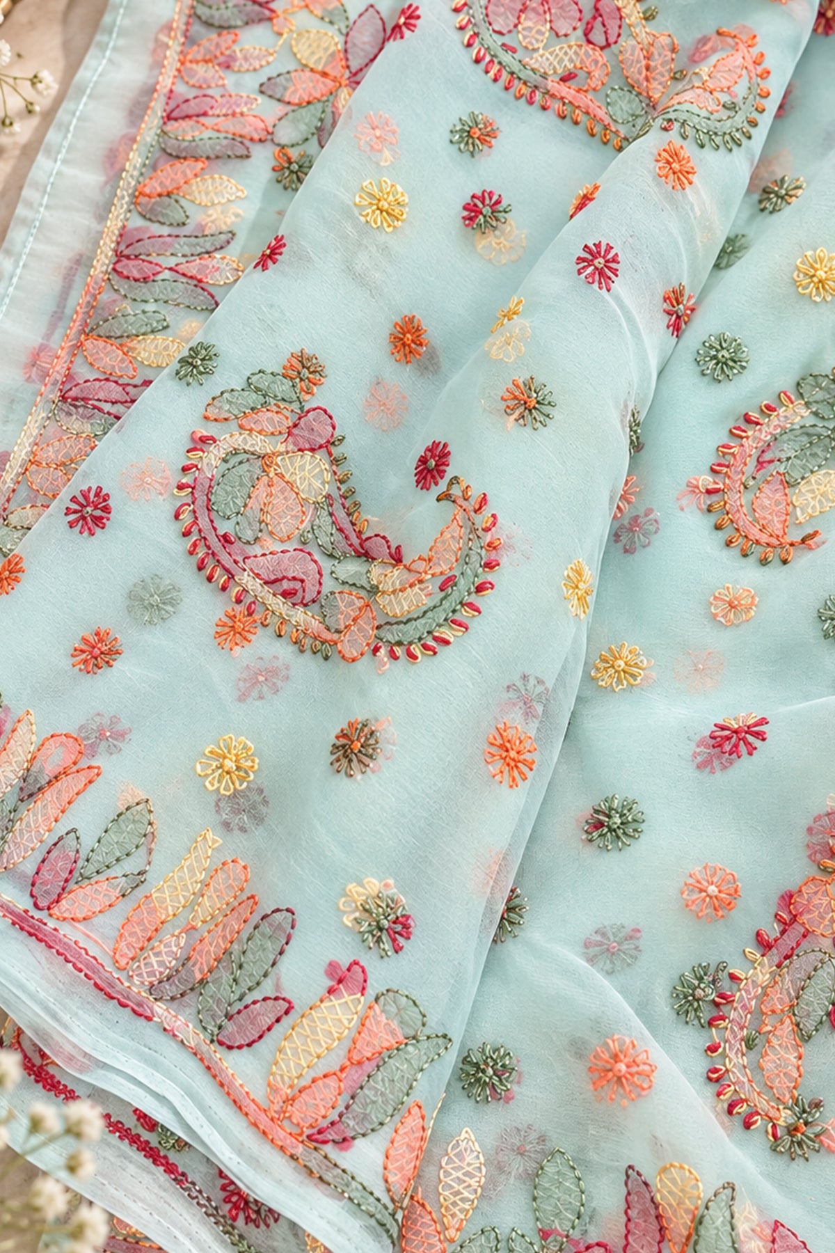 Pastel Blue Georgette Chikankari Saree - SS097