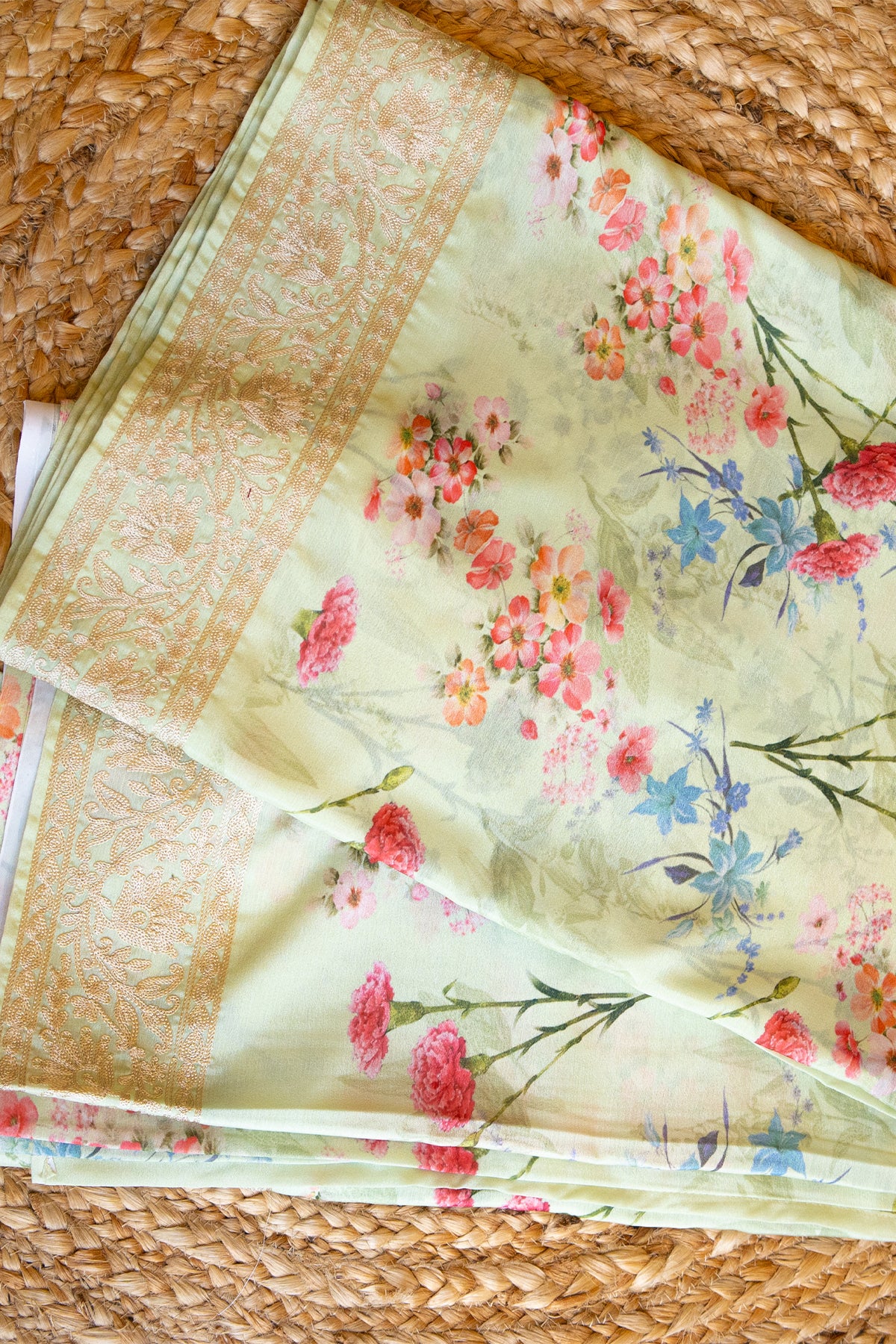 Mint Blossom Crepe Chinnon Saree