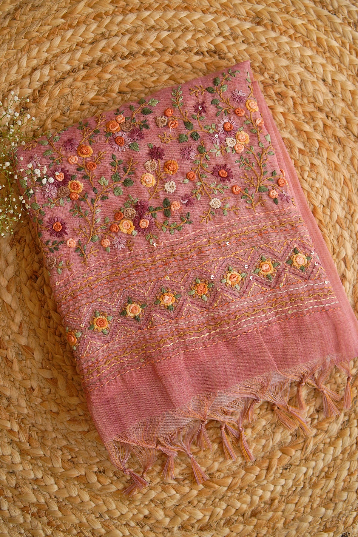 Rose Meadow Tissue Linen Saree