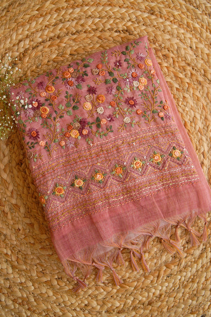 Rose Meadow Tissue Linen Saree
