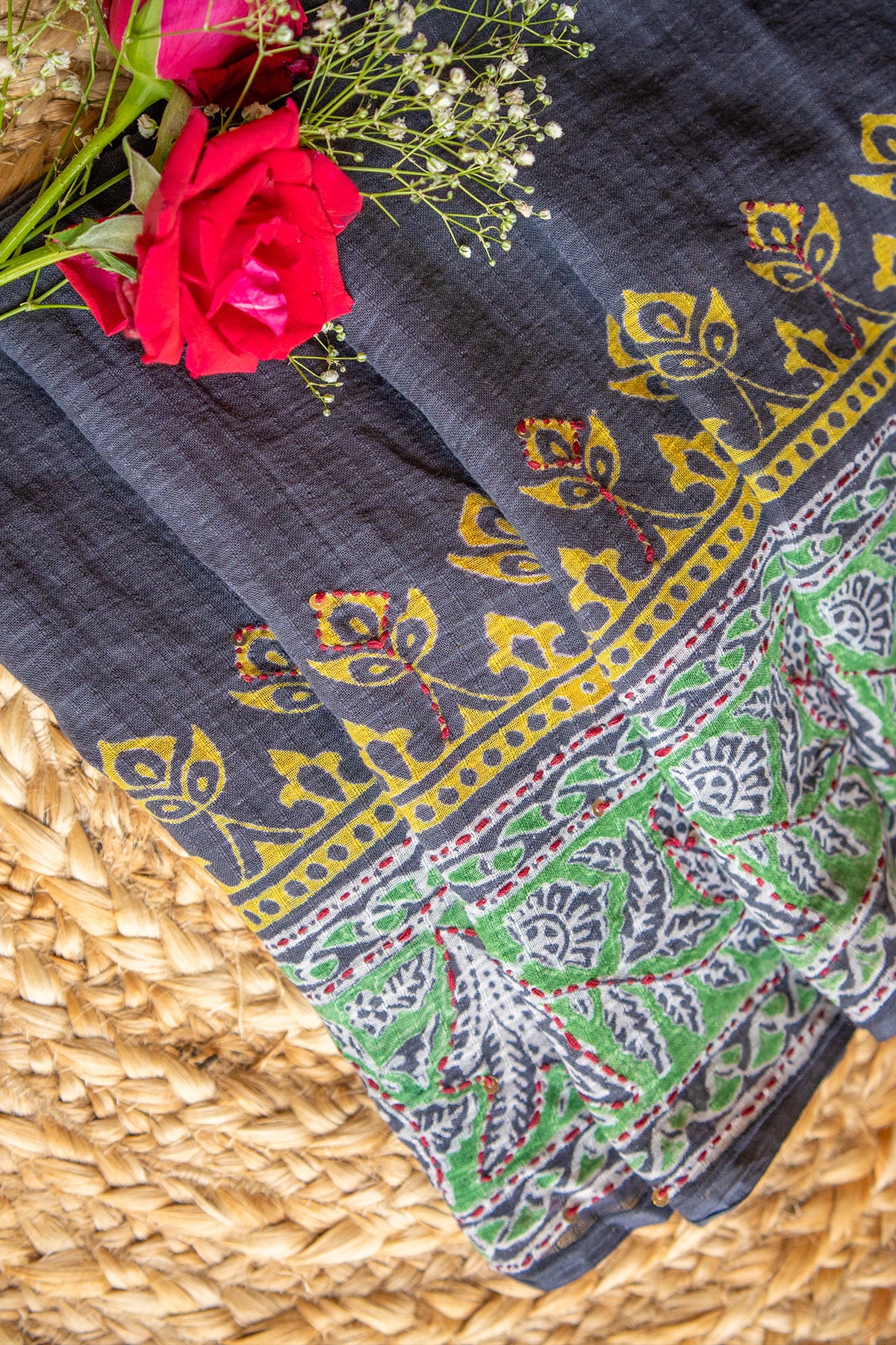 Noir Kalam Handcrafted Mul Cotton Saree