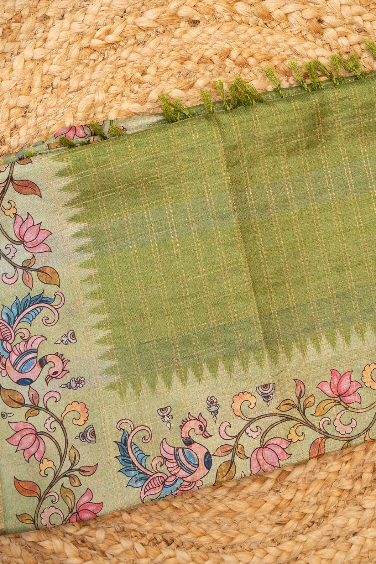 Pista Mayur Matka Tussar Saree