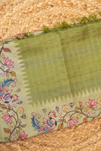 Pista Mayur Matka Tussar Saree