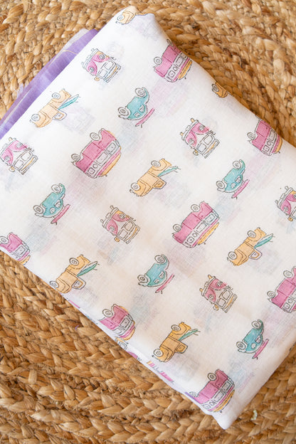 Vintage Ride Digital Print Linen Saree