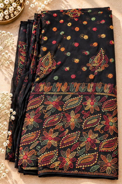 Black Georgette Chikankari Saree - SS099