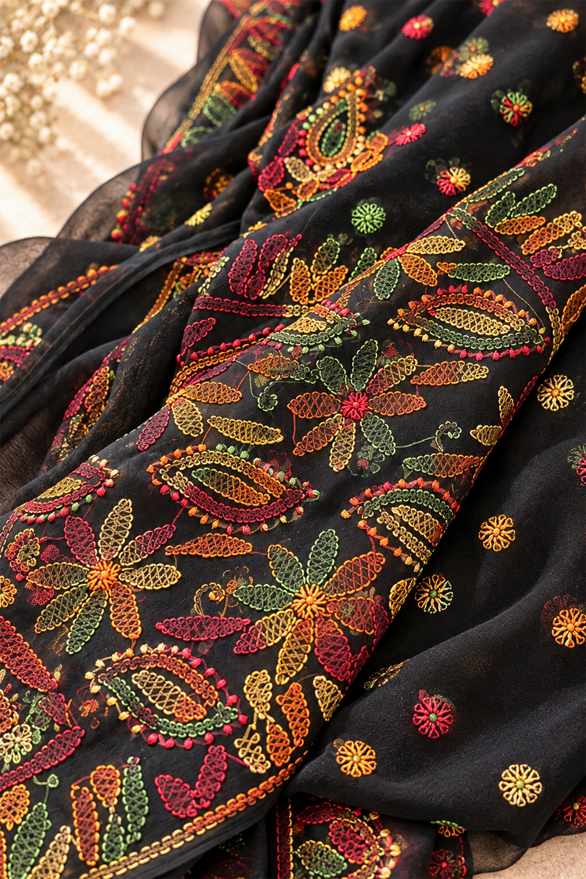 Black Georgette Chikankari Saree - SS099