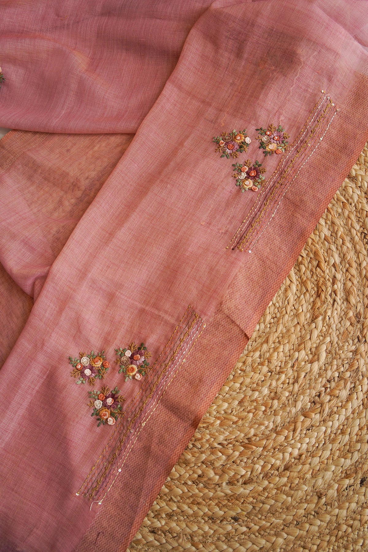 Rose Meadow Tissue Linen Saree