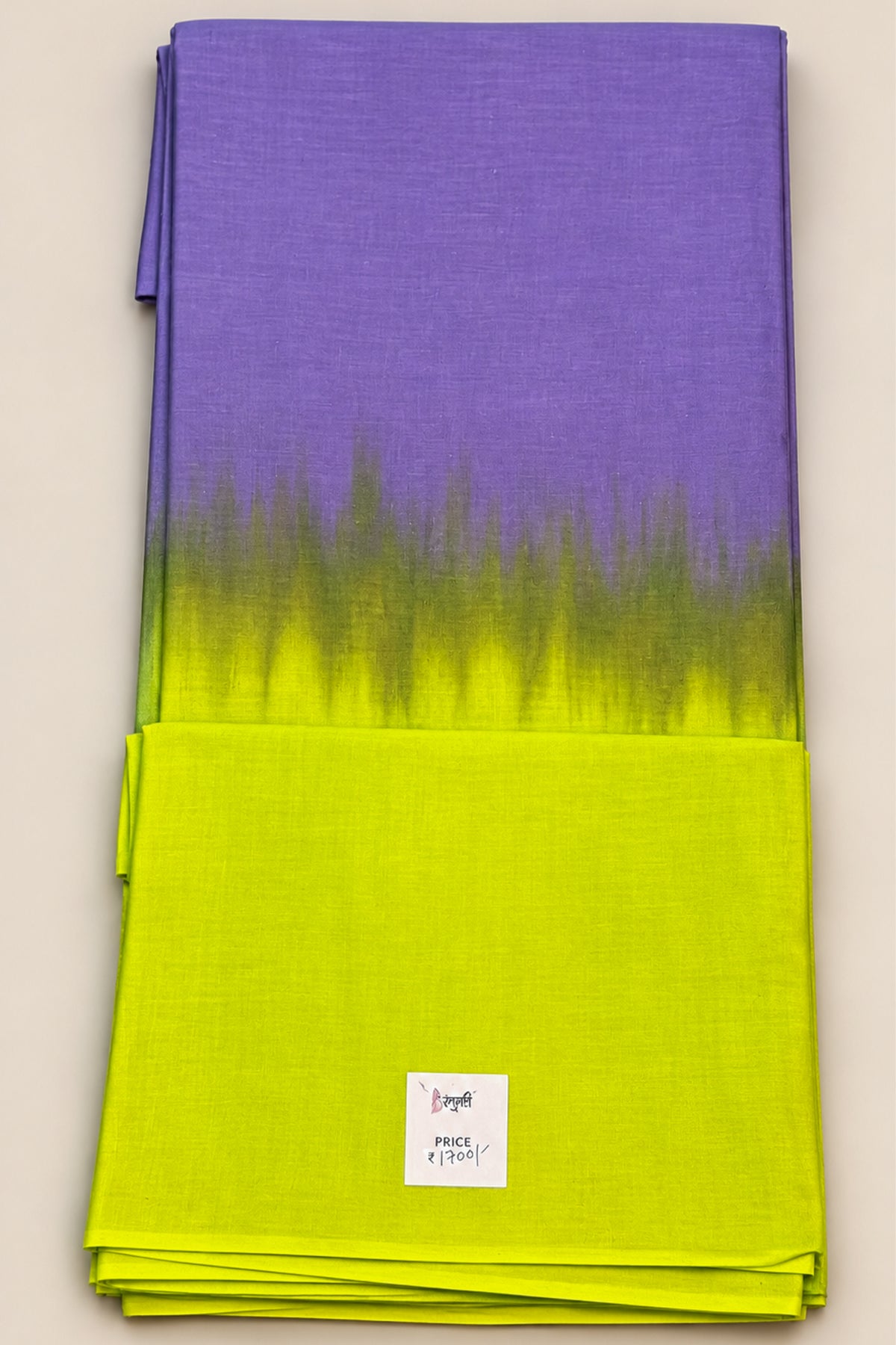 Violet & Lime Ombre Pure Cotton Hand Tie Dye Saree – SS083