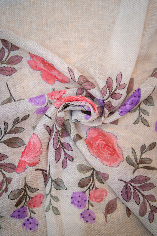 Roselle Handcrafted Linen Saree
