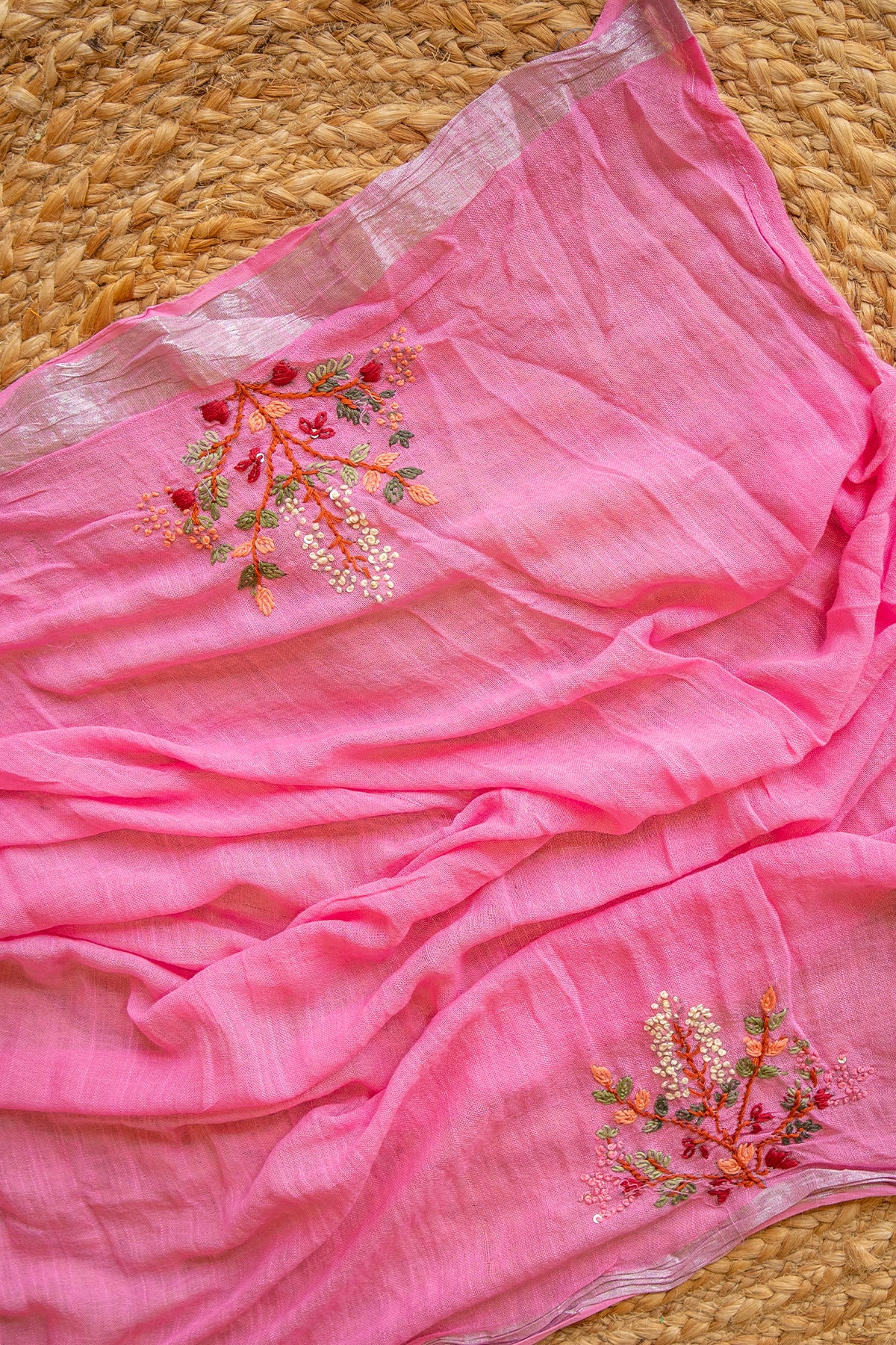 Blush Meadow Dual Tone Handcrafted Linen Saree