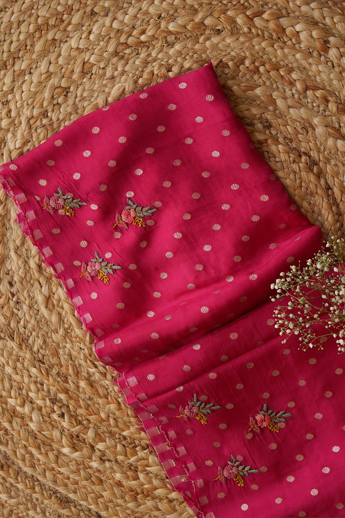 Rani Pink Floral Crepe Saree