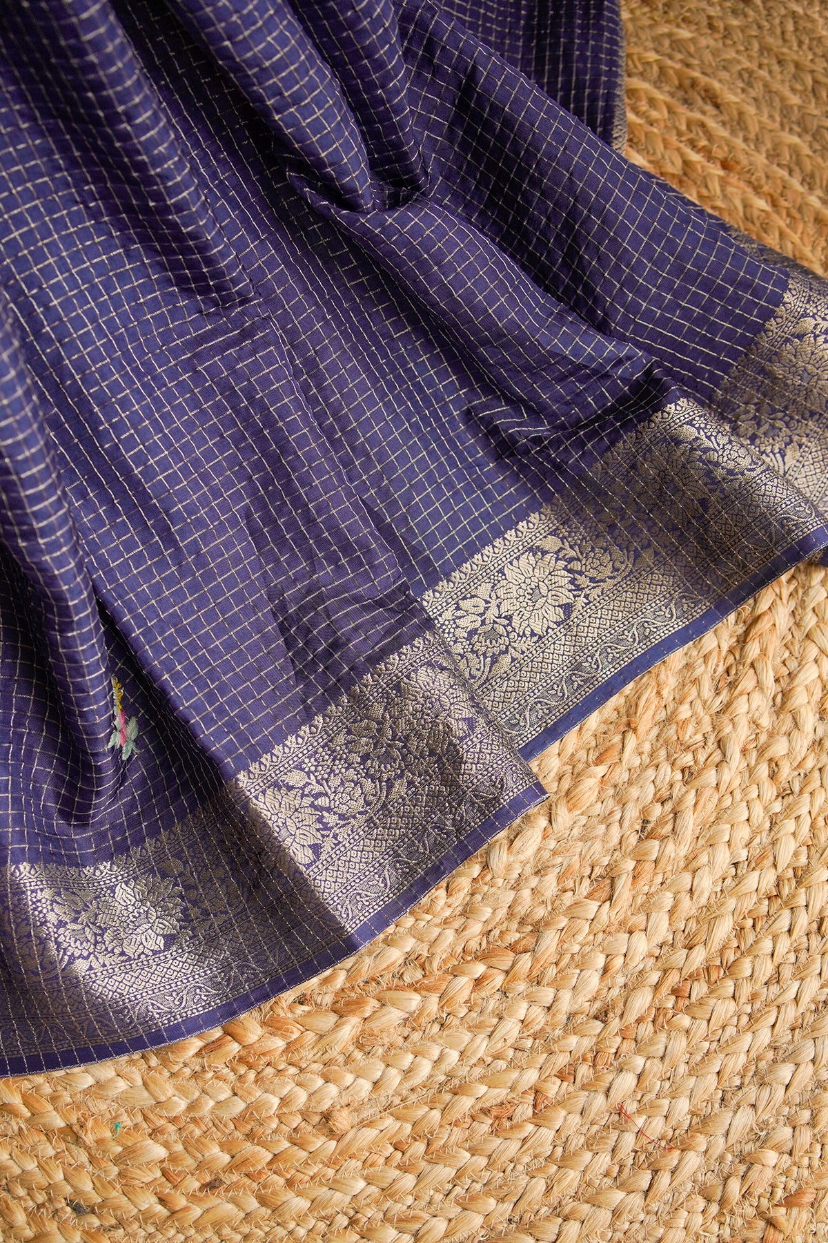 Midnight Blue Floral Crepe Saree