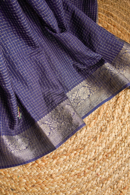Midnight Blue Floral Crepe Saree