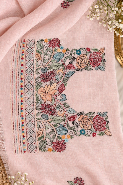 Blush Pink Linen Saree with Full Handwork Blouse - SS072