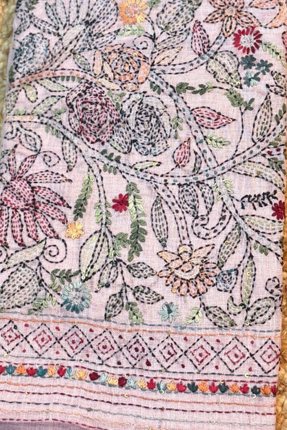 Soft Pink Linen Saree with Full Handwork Blouse - SS074