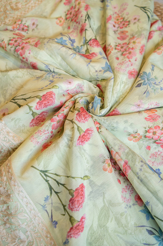 Mint Blossom Crepe Chinnon Saree