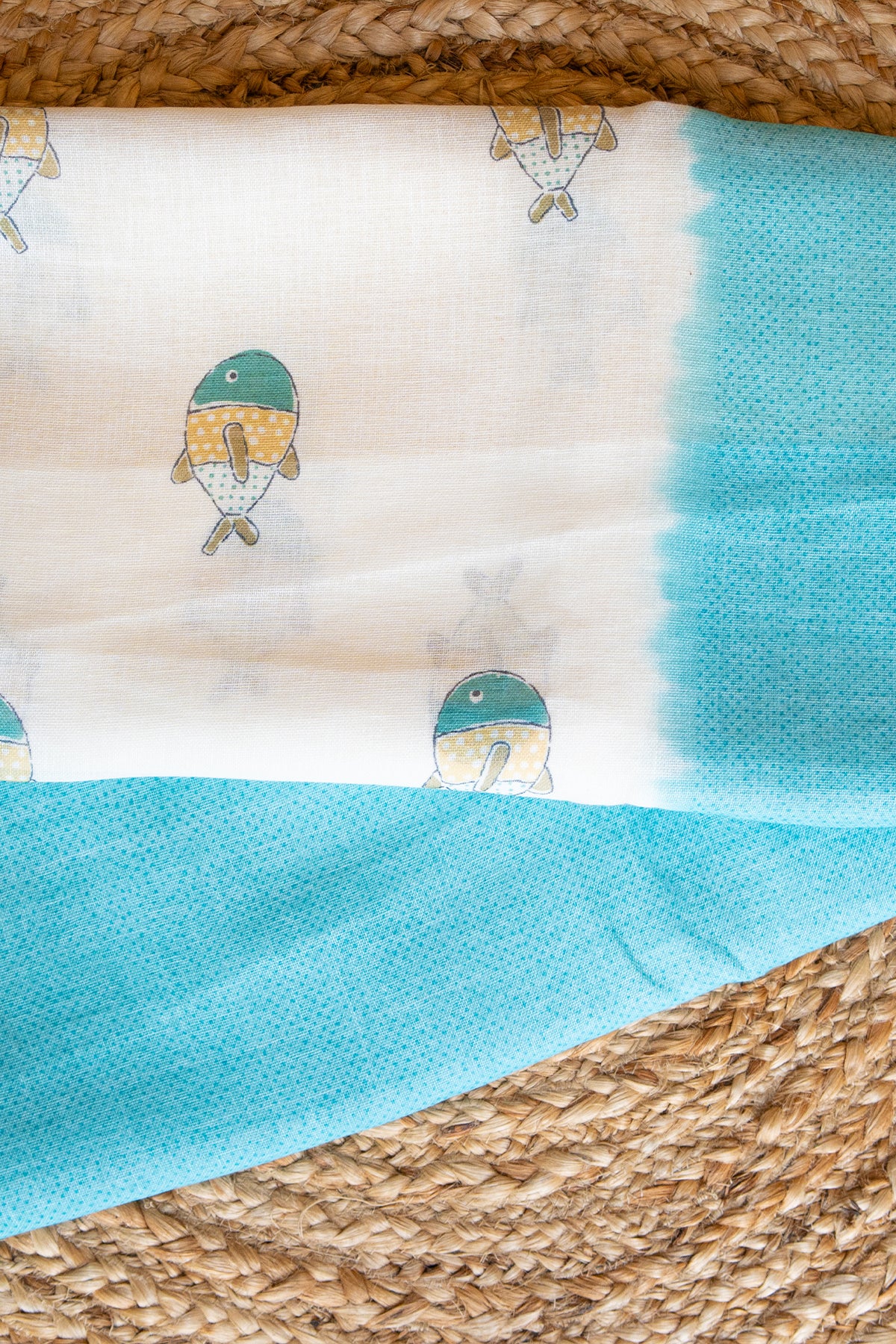 Aqua Koi Digital Print Linen Saree