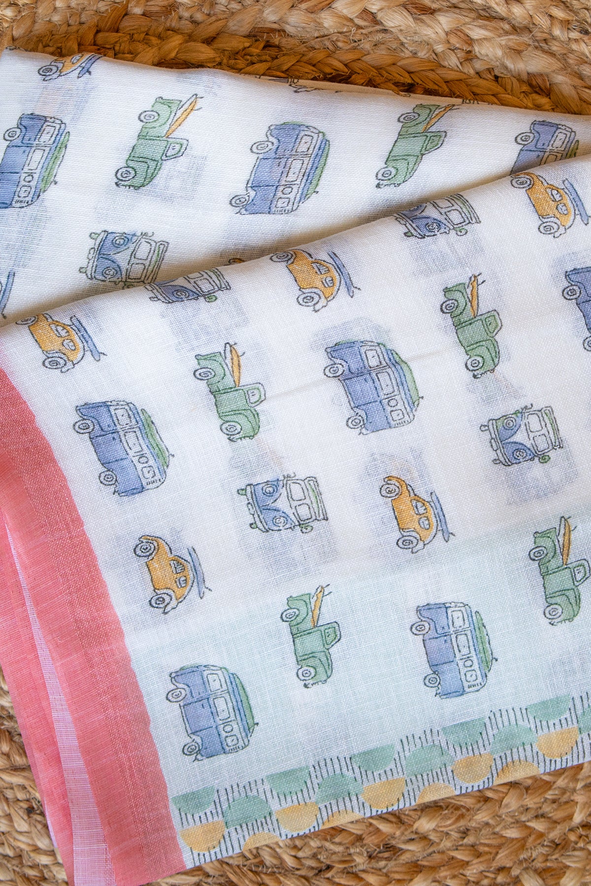 Pastel Wheels Digital Print Linen Saree