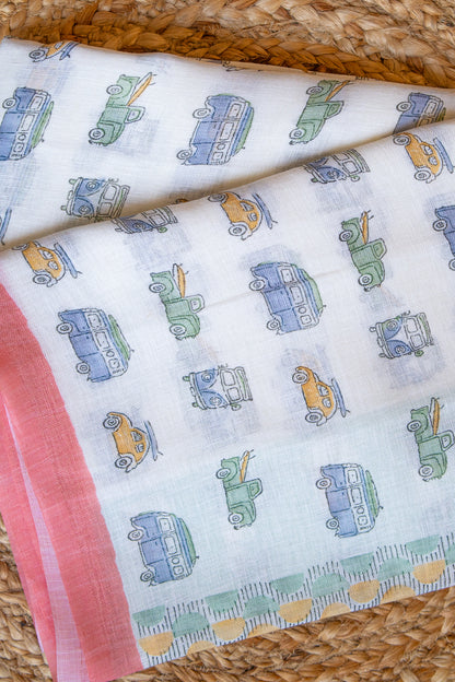 Pastel Wheels Digital Print Linen Saree