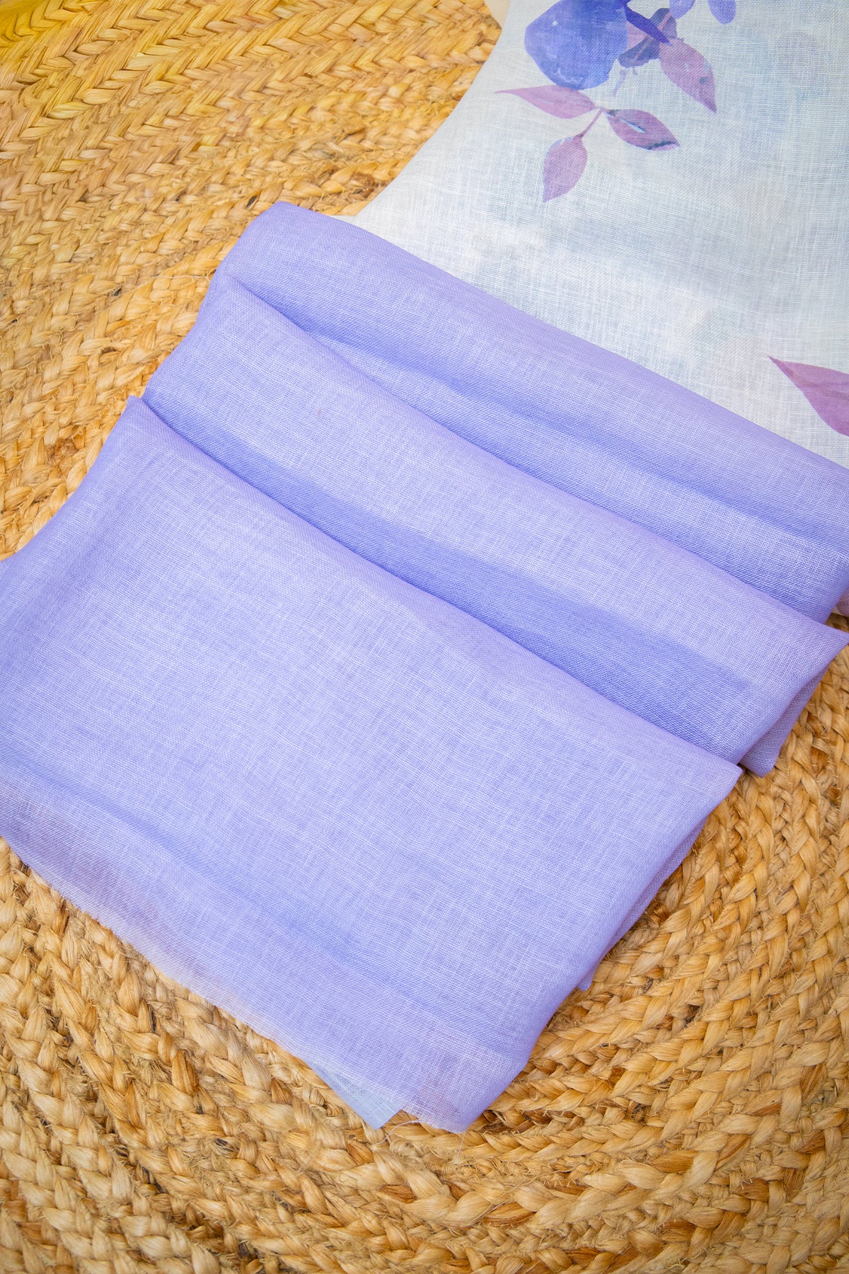 Lilac Bloom Digital Print Linen Saree