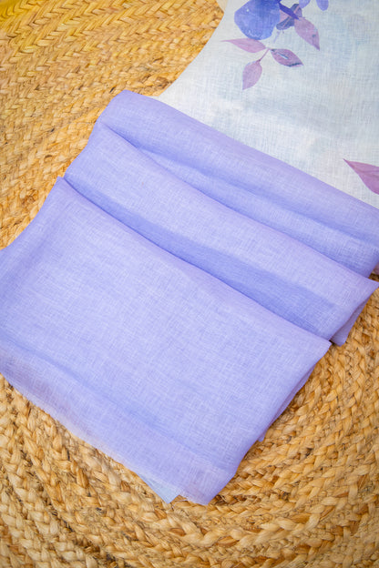 Lilac Bloom Digital Print Linen Saree
