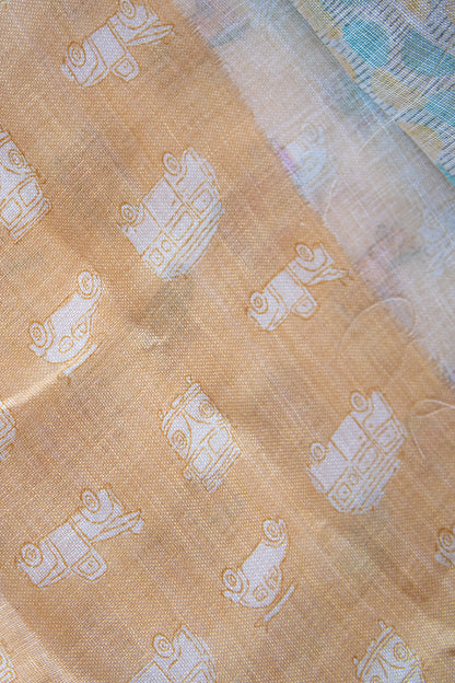 Vintage Ride Digital Print Linen Saree