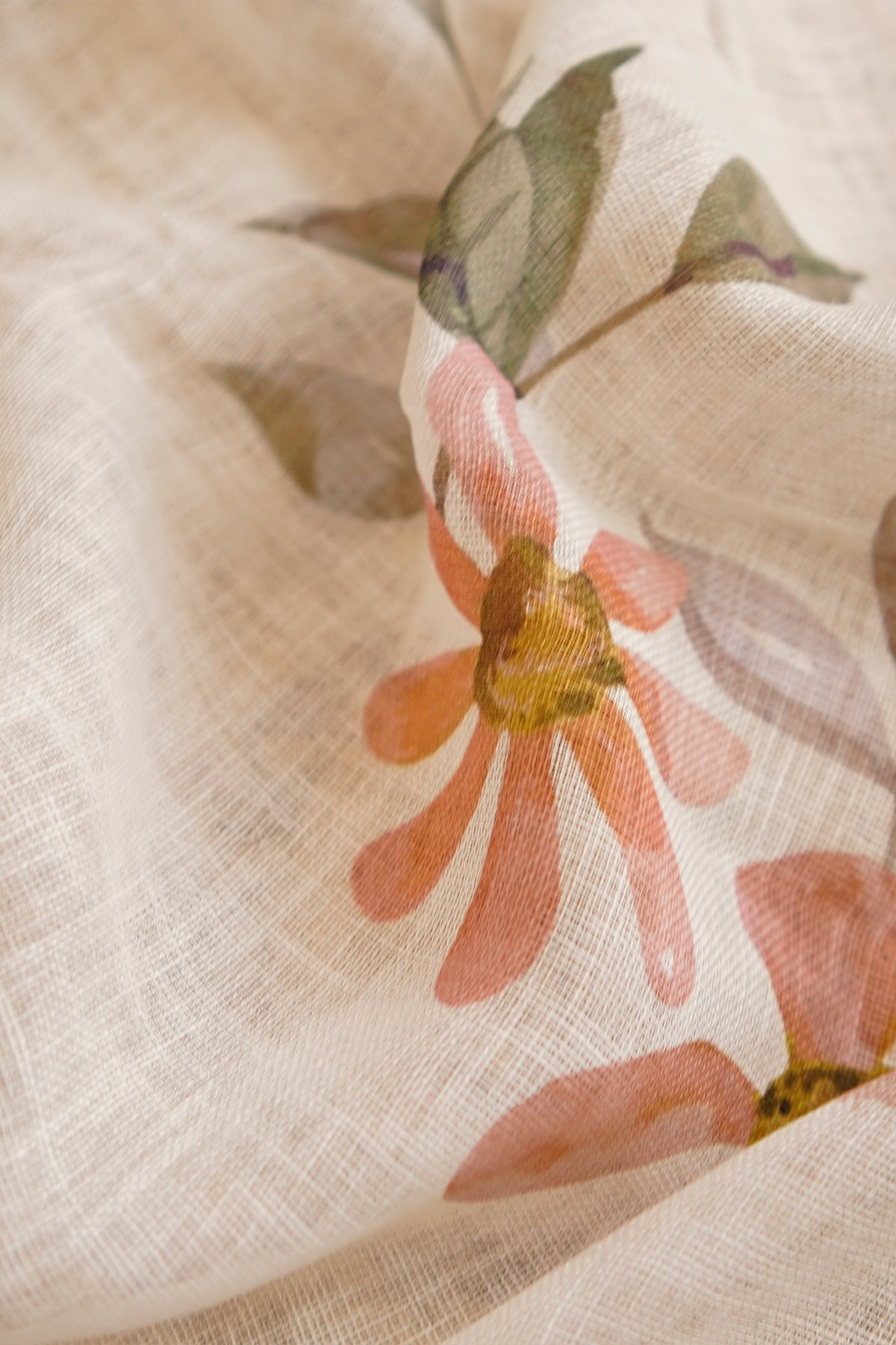 Blush Garden Digital Print Linen Saree with Imported Lace – SS039