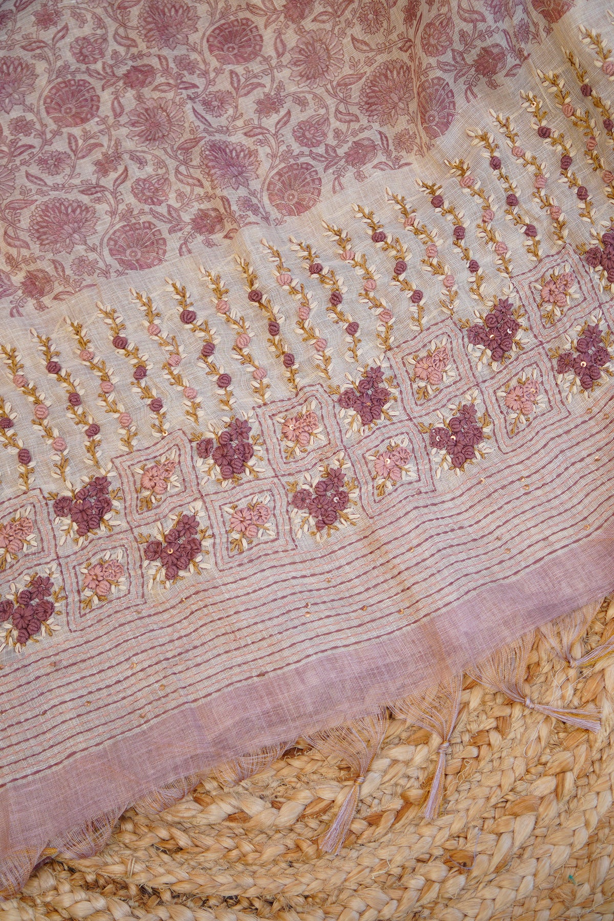 Rose Bloom Tissue Linen Saree - SS034