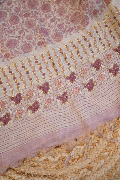 Rose Bloom Tissue Linen Saree - SS034