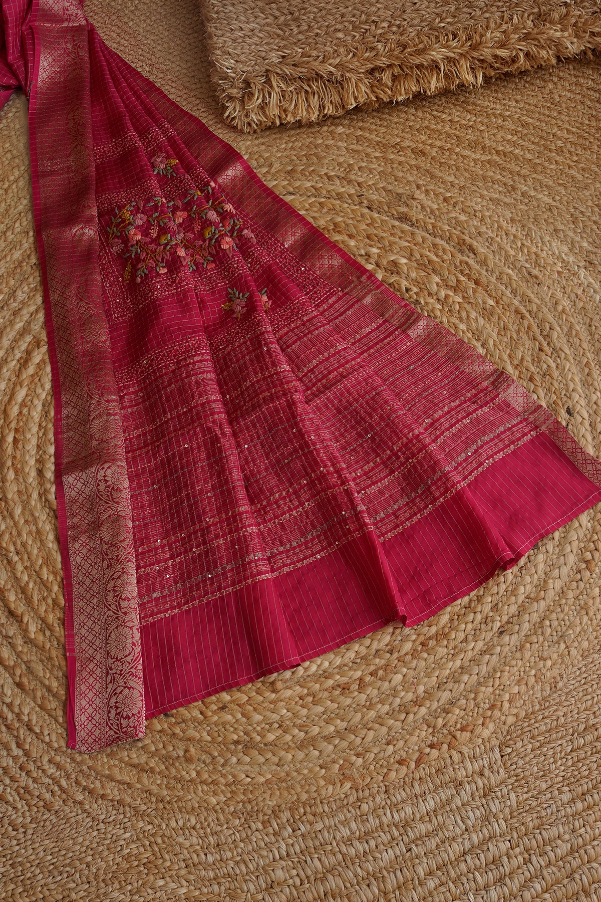 Rani Pink Floral Crepe Saree