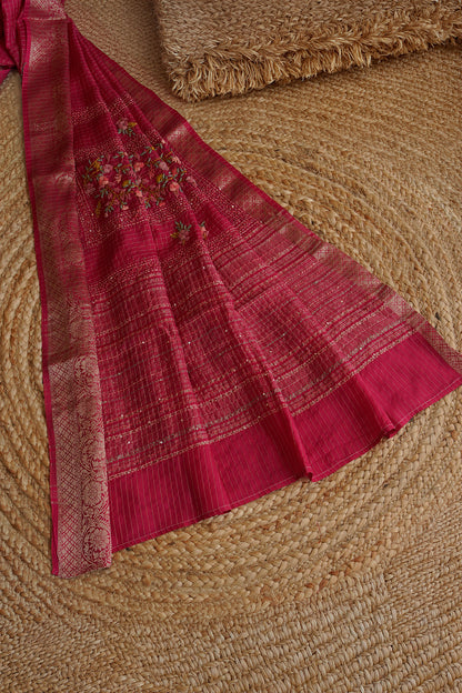 Rani Pink Floral Crepe Saree