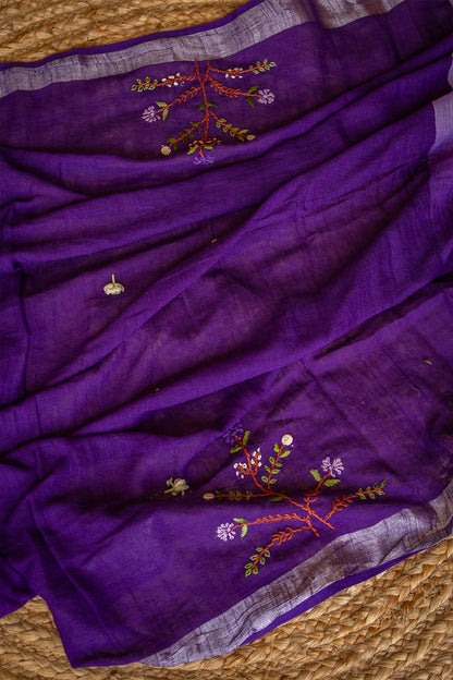 Lavender Bloom Dual Tone Handcrafted Linen Saree