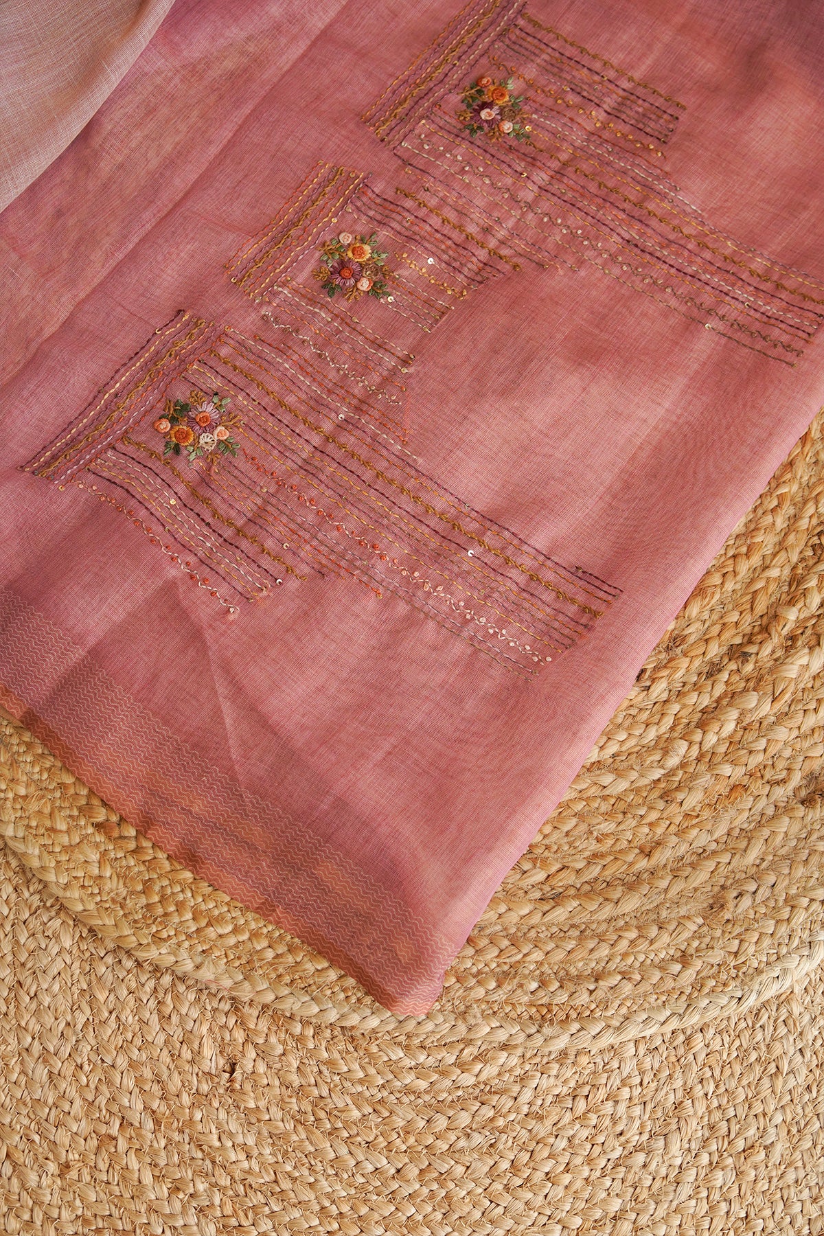 Rose Meadow Tissue Linen Saree