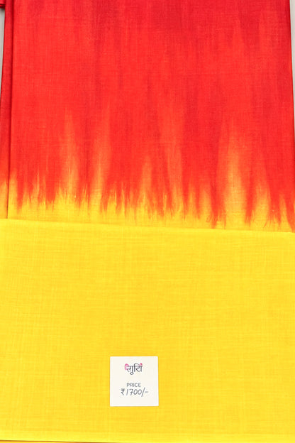 Sunset Red & Yellow Ombre Pure Cotton Hand Tie Dye Saree - SS088
