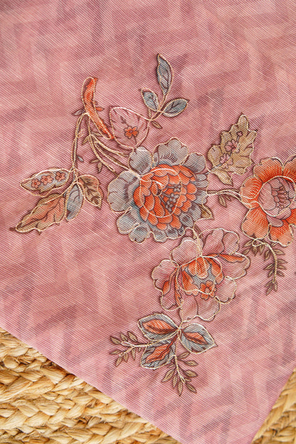 Blush Pink Bloom Aari Work Supernet Saree – SS038
