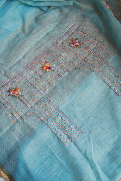 Mist Bloom Tissue Linen Saree