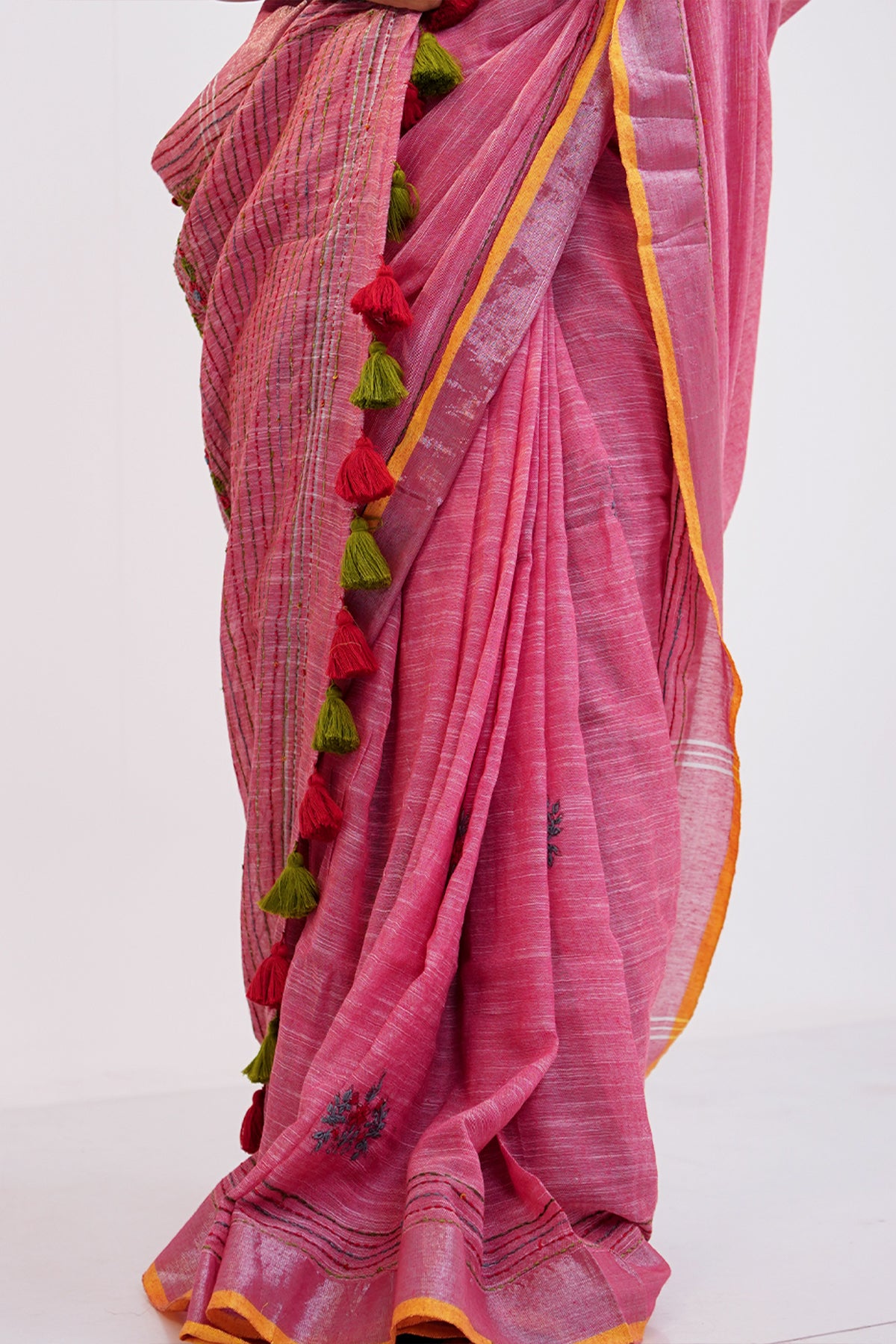 Gulabi Noor French Knot Cotton Linen Saree - SS048