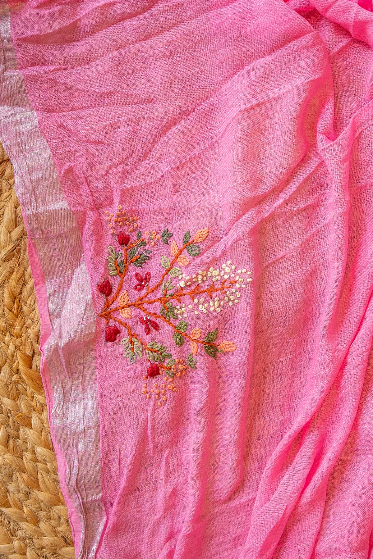Blush Meadow Dual Tone Handcrafted Linen Saree