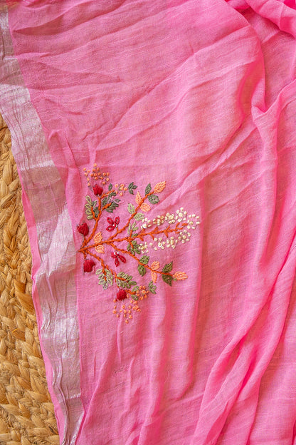 Blush Meadow Dual Tone Handcrafted Linen Saree