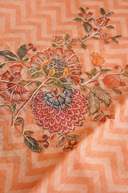 Peach Bloom Aari Work Supernet Saree – SS037