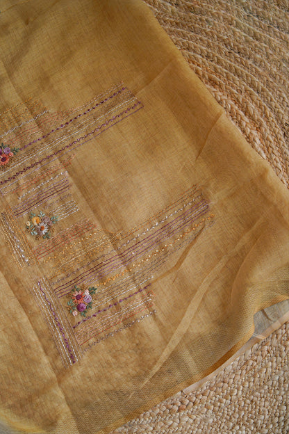 Golden Meadow Tissue Linen Saree