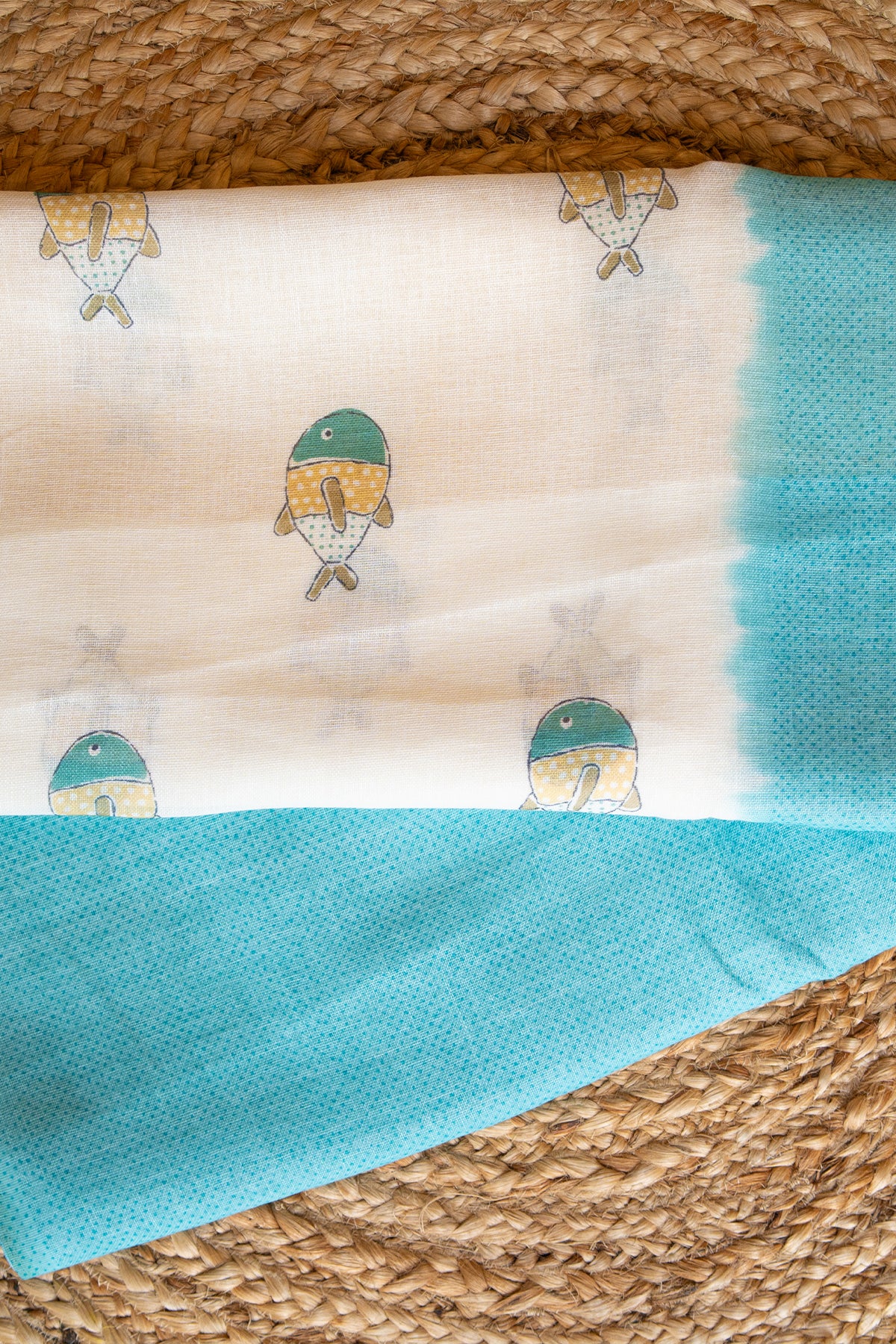 Aqua Koi Digital Print Linen Saree