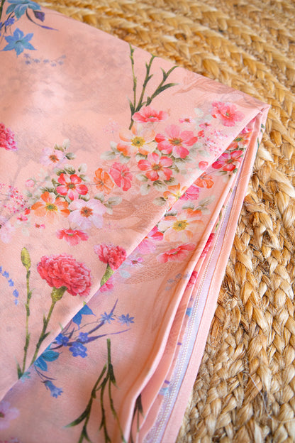 Rose Bloom Crepe Chinnon Saree