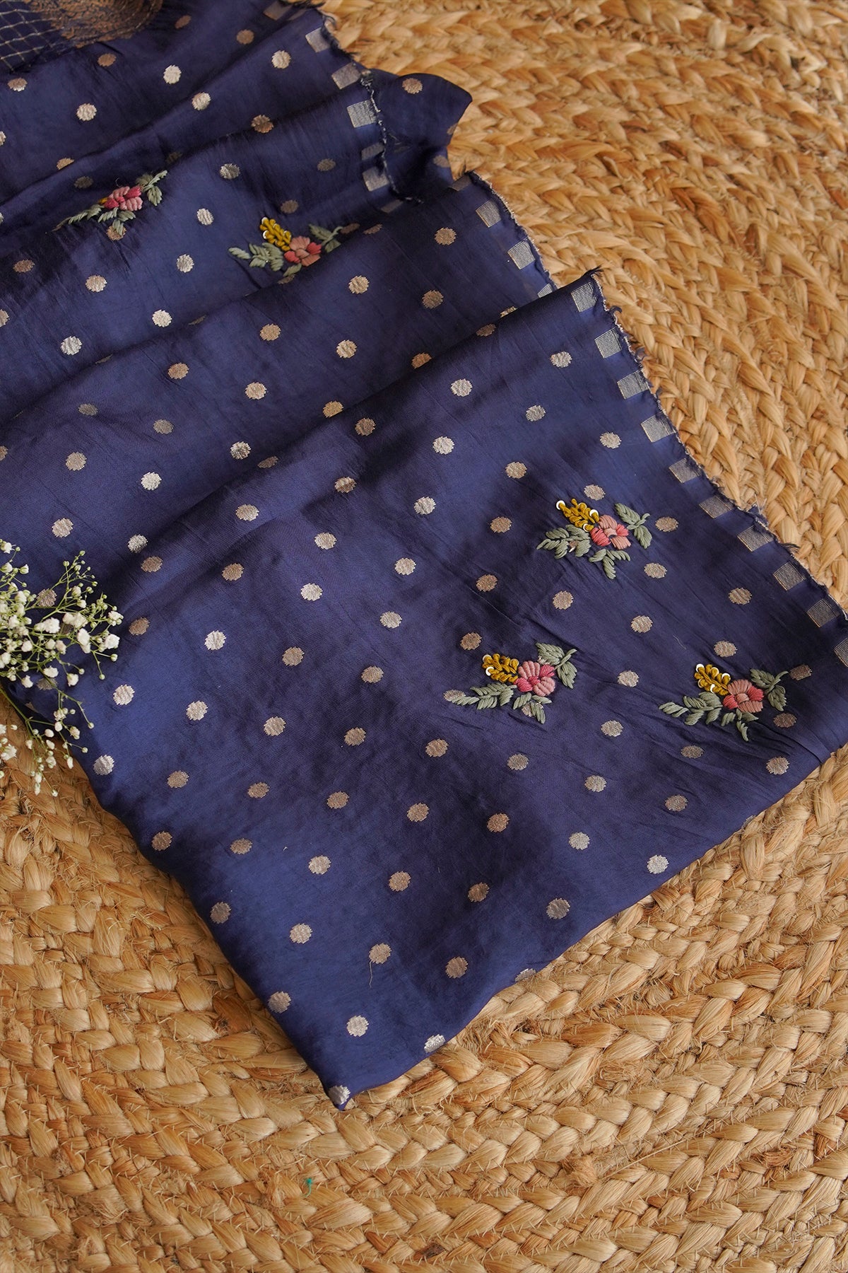 Midnight Blue Floral Crepe Saree