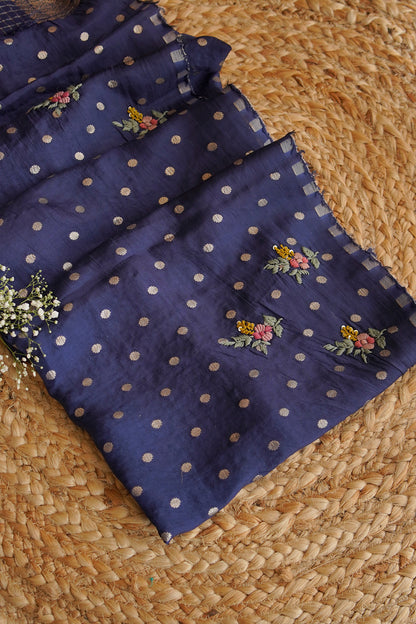 Midnight Blue Floral Crepe Saree