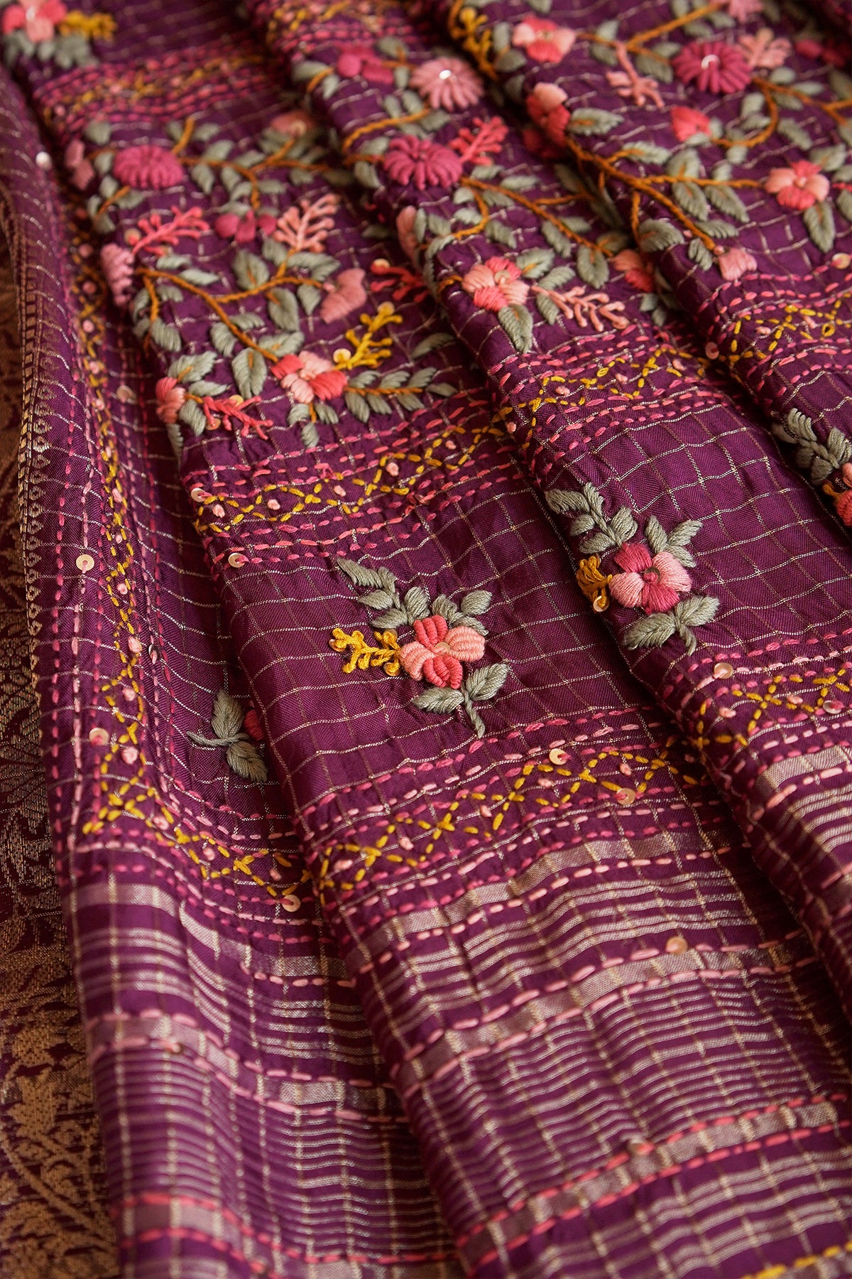 Midnight Plum Floral Crepe Saree