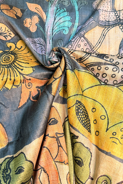 Denim Blue & Multicolour Ghicha Tussar Inspired Kalamkari Saree - SS102
