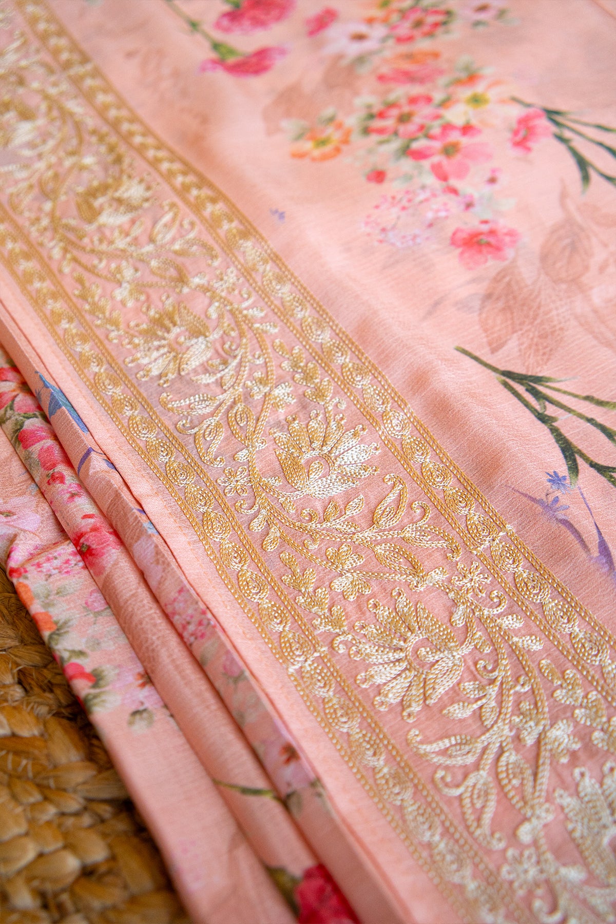 Rose Bloom Crepe Chinnon Saree